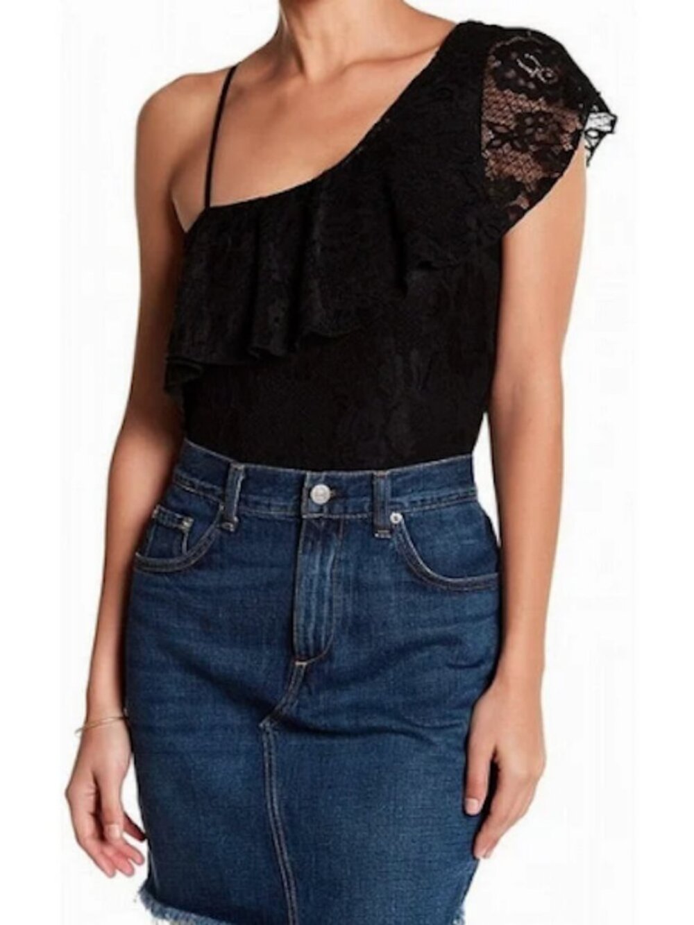 NWT Socialite Black Lace One-Shoulder Bodysuit